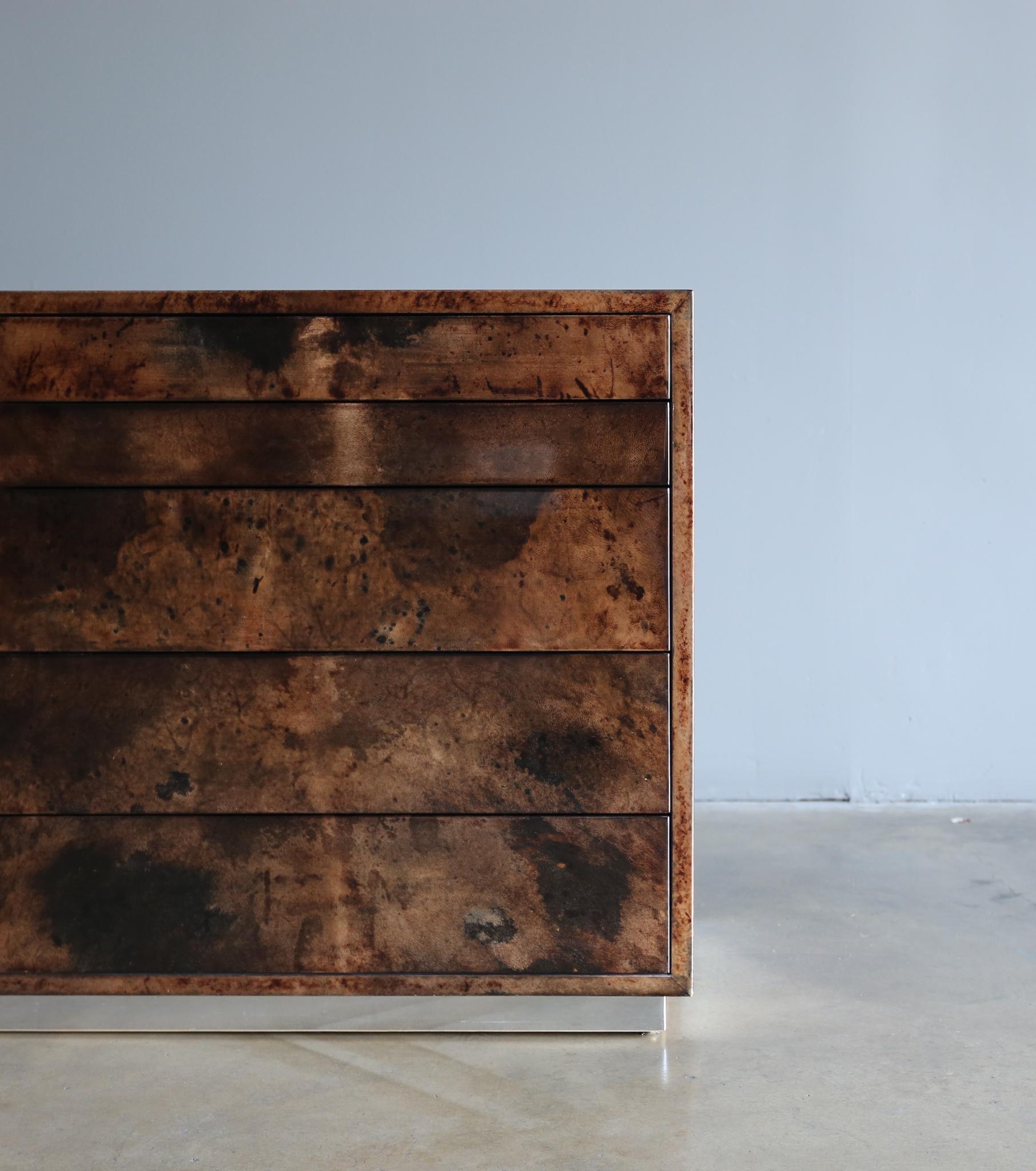 Aldo Tura Lacquered goat skin chest of drawers, Circa 1970.