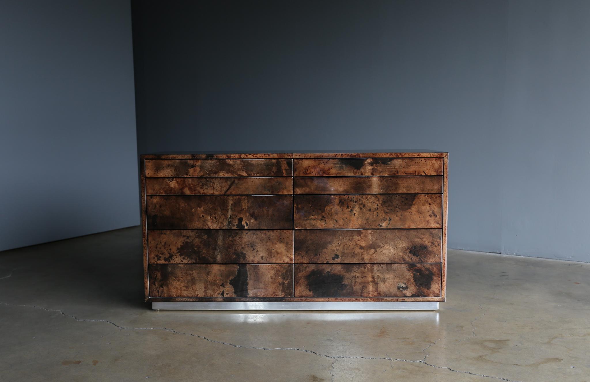 Modern Aldo Tura Lacquered Goat Skin Chest of Drawers, Circa 1970