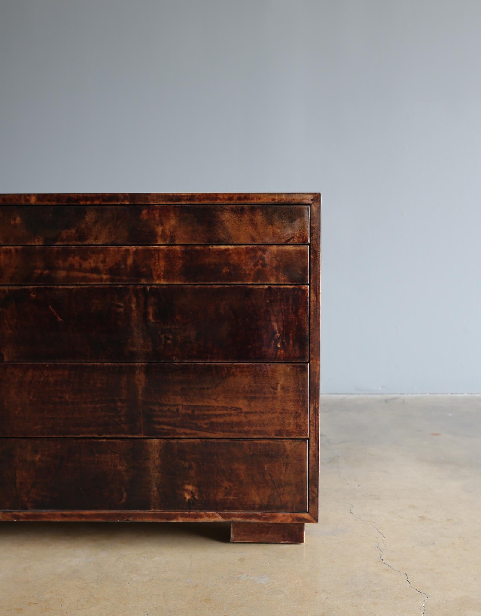 Italian Aldo Tura Lacquered Goat Skin Chest of Drawers, Circa 1970