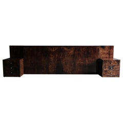Aldo Tura Lacquered Goat Skin King Headboard w/ Nightstands, Circa 1970