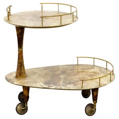 Aldo Tura Lacquered Goatskin and Brass Italian Bar Cart, 1950s