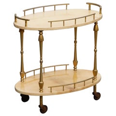 Aldo Tura Lacquered Goatskin and Brass Italian Bar Cart, 1950s Italy, Signed