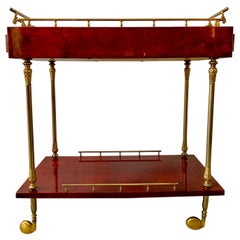 Aldo Tura Lacquered Goatskin and Brass Italian Bar Cart