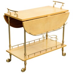 Vintage Aldo Tura Lacquered Goatskin and Brass Italian Double Drop-Leaf Bar Cart, 1950s