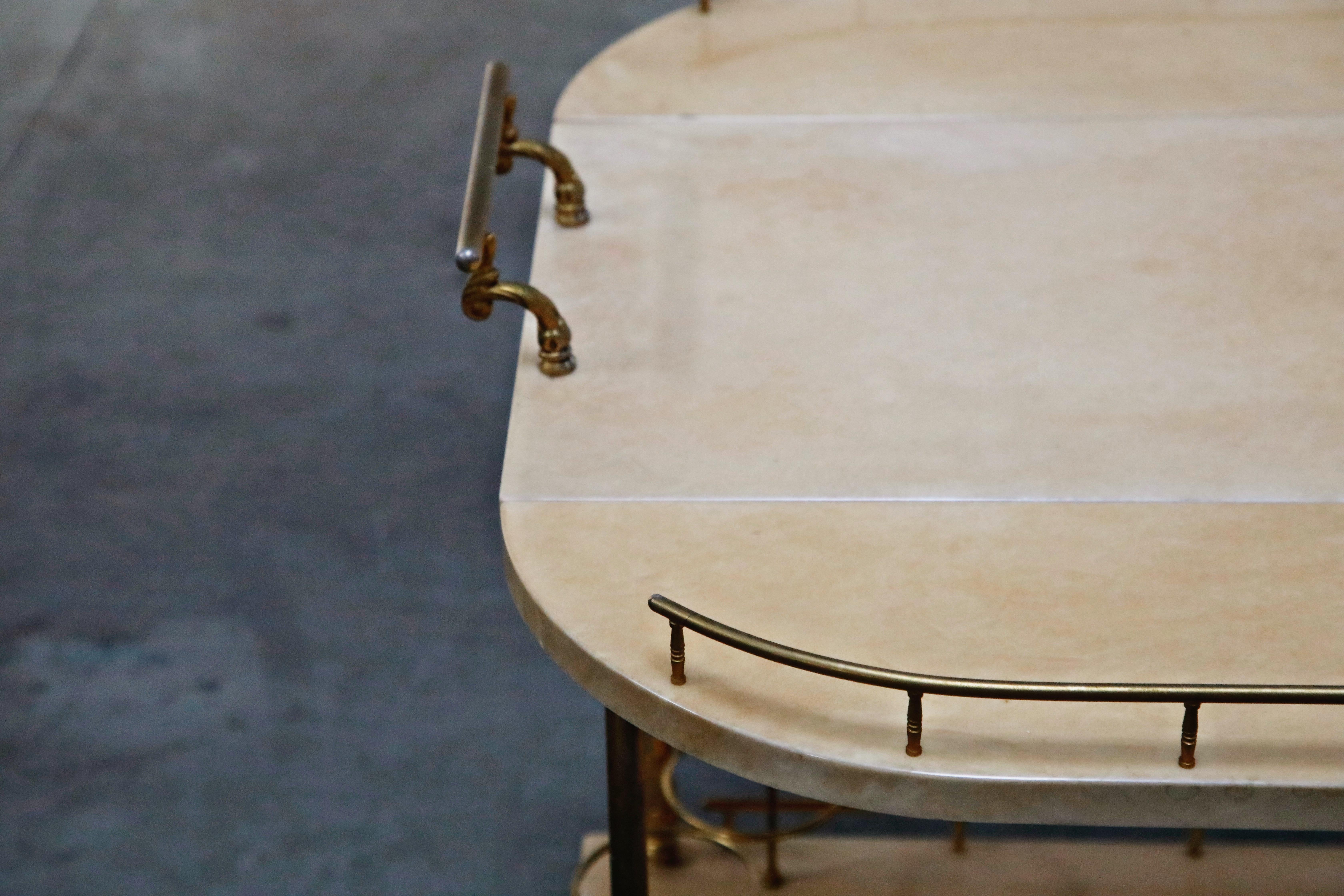 Aldo Tura Lacquered Goatskin and Brass Italian Double Drop-Leaf Bar Cart, Signed 1