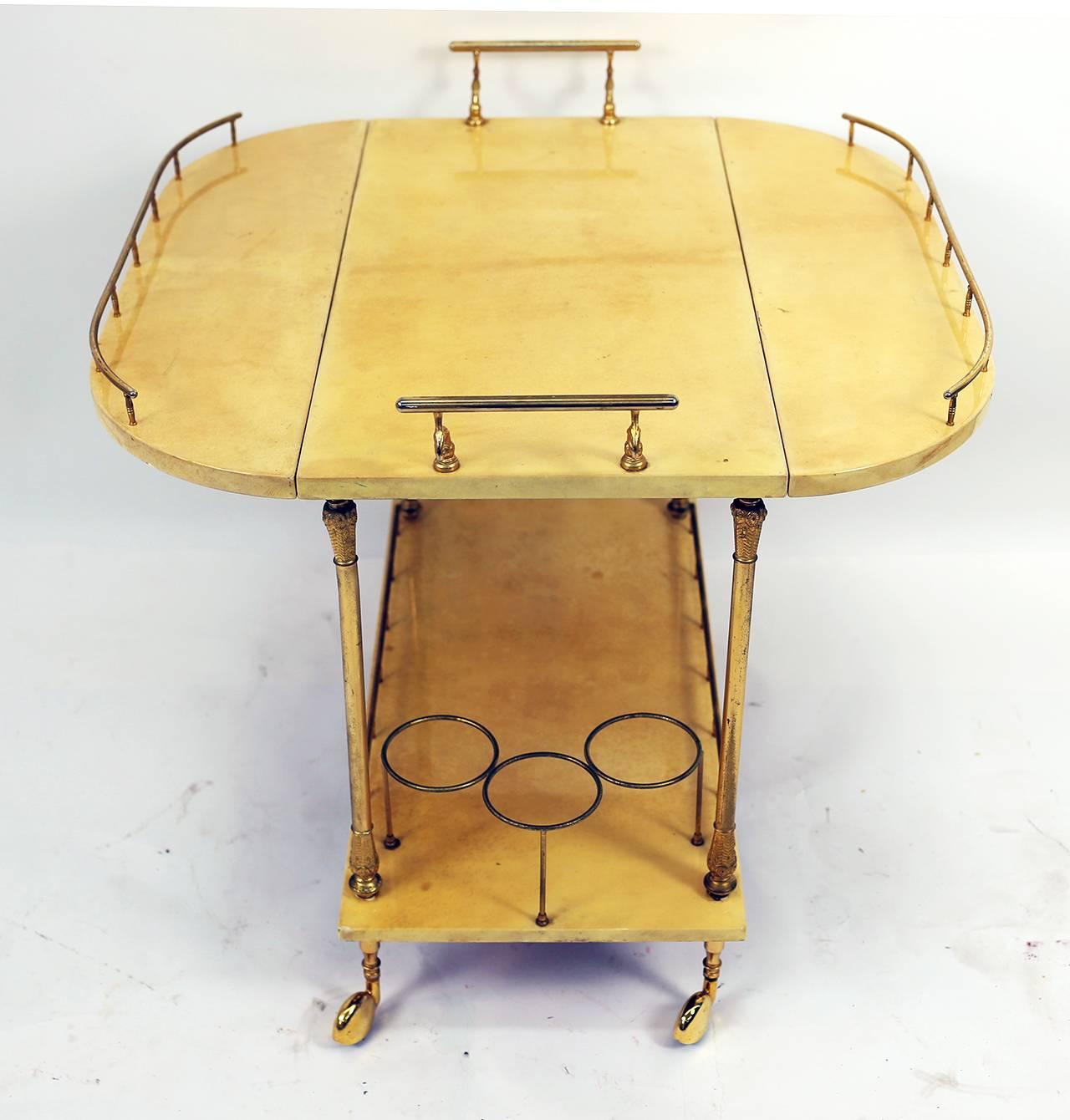 Neoclassical Revival Aldo Tura Lacquered Goatskin Bar Cart