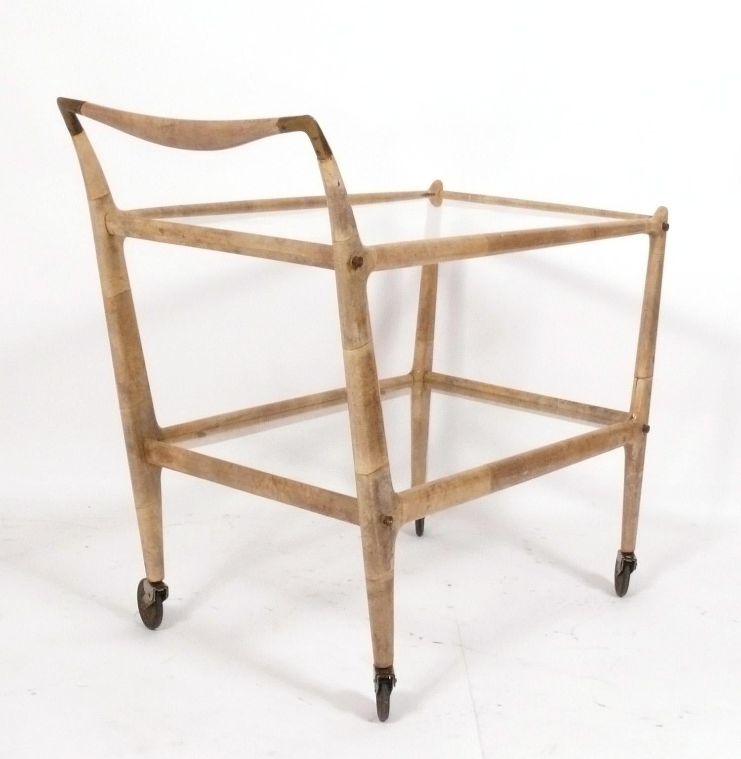 Mid-Century Modern Aldo Tura Lacquered Goatskin Bar Cart For Sale