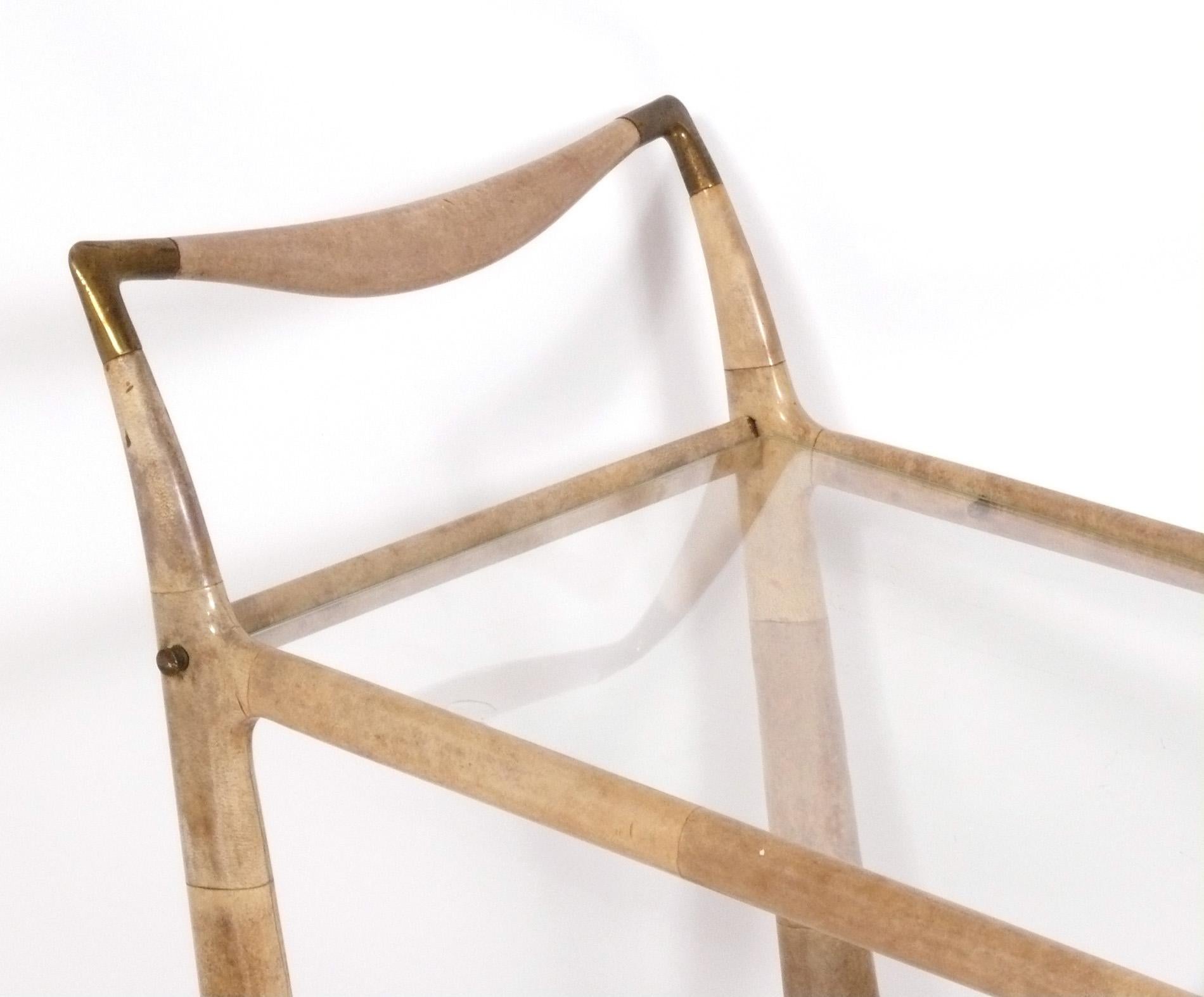 Italian Aldo Tura Lacquered Goatskin Bar Cart For Sale