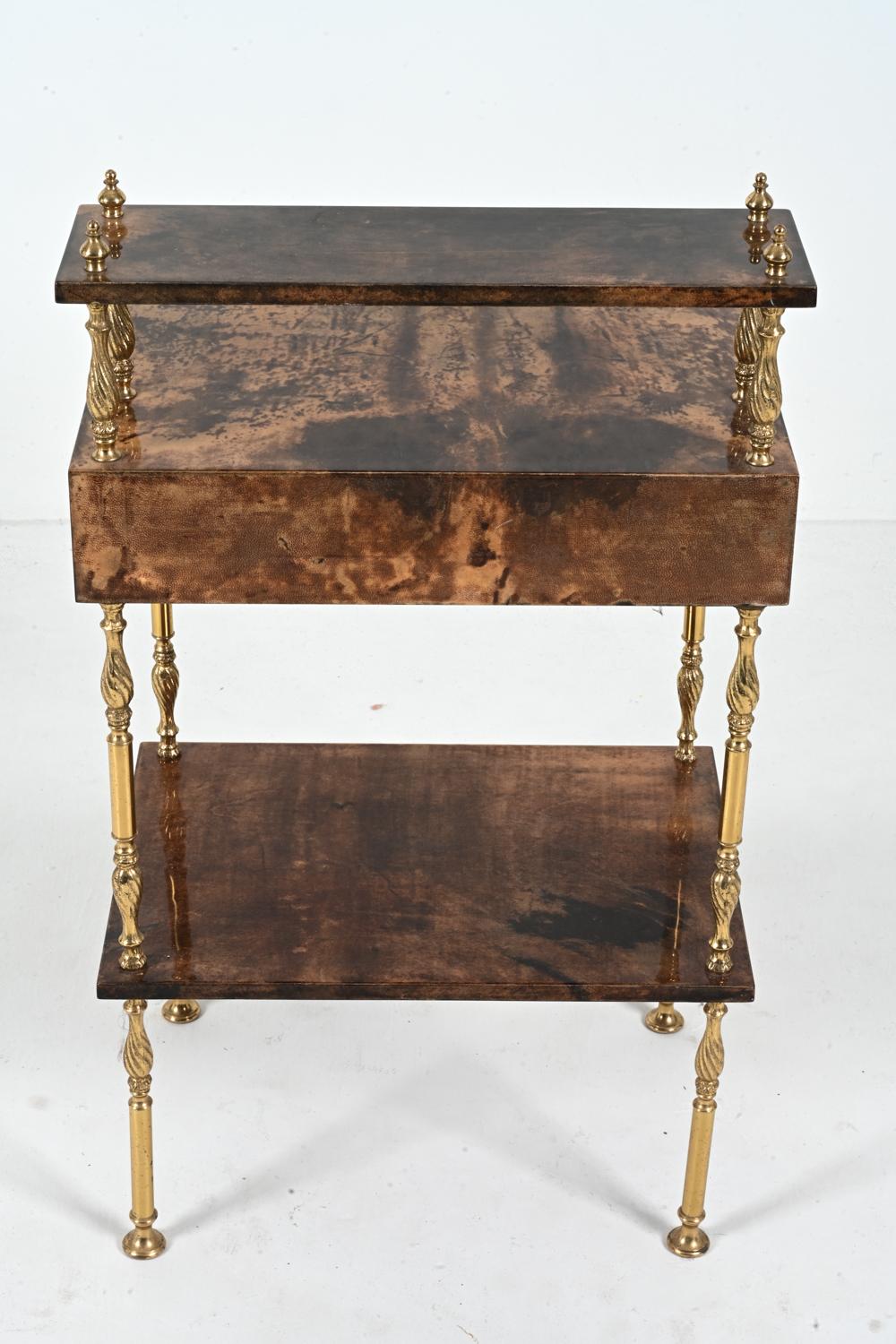 Aldo Tura Lacquered Goatskin & Brass Occasional Table, c. 1960's For Sale 8