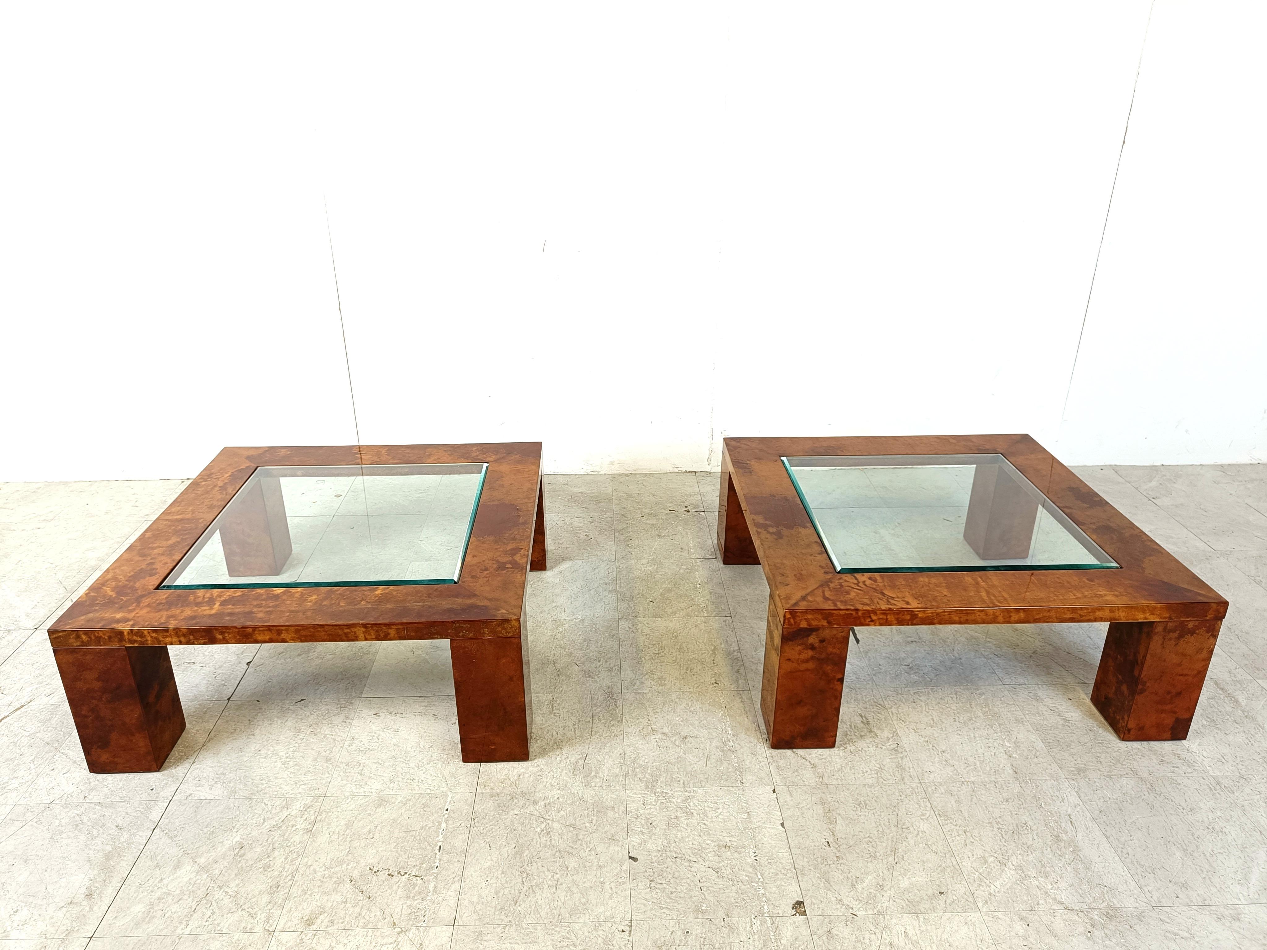 Hollywood Regency Aldo Tura Lacquered Goatskin Coffee Tables, 1960s - set of 2 For Sale