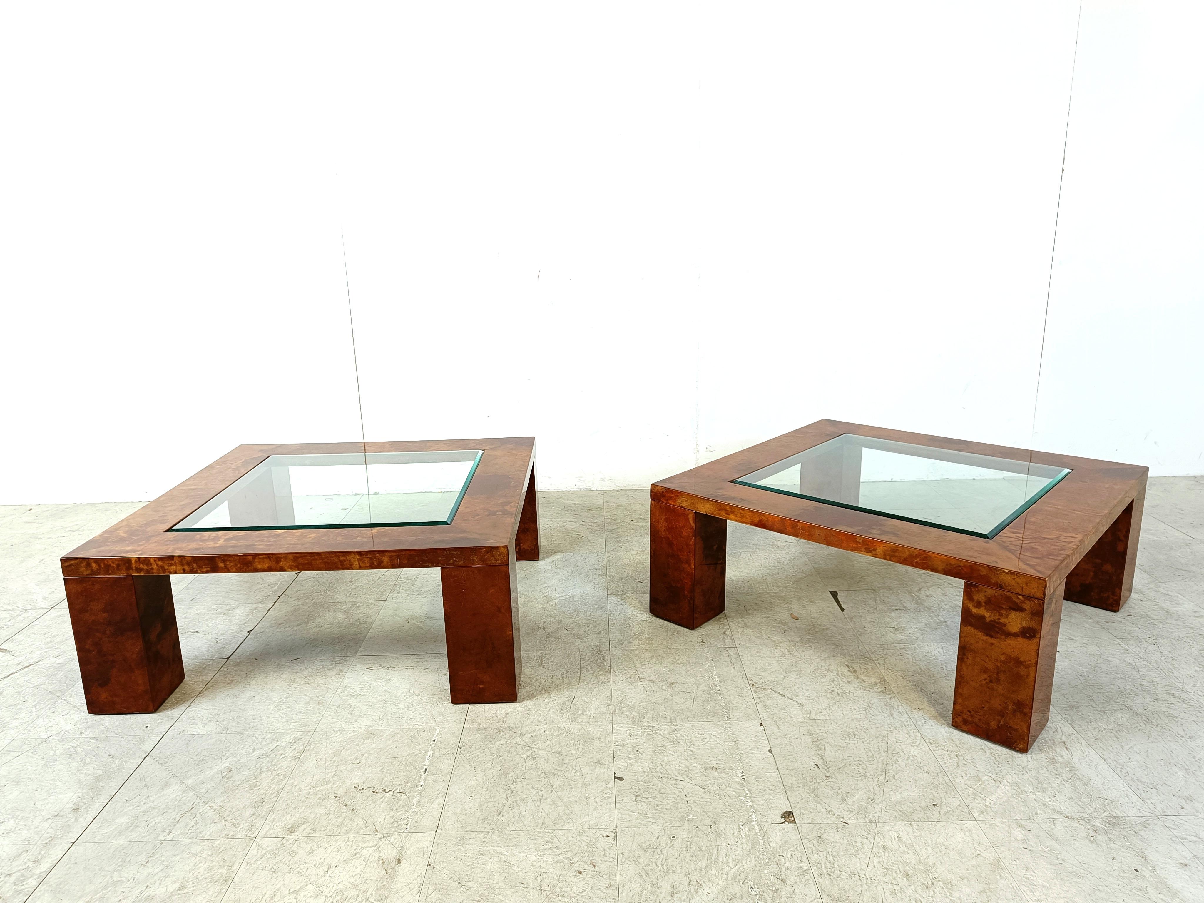 Mid-20th Century Aldo Tura Lacquered Goatskin Coffee Tables, 1960s - set of 2 For Sale