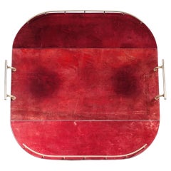 Aldo Tura Lacquered Goatskin Double Drop Leaf Bar Cart