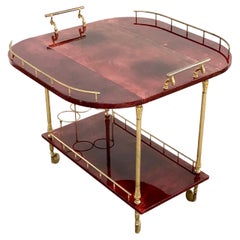 Aldo Tura Lacquered Goatskin Double Drop Leaf Bar Cart