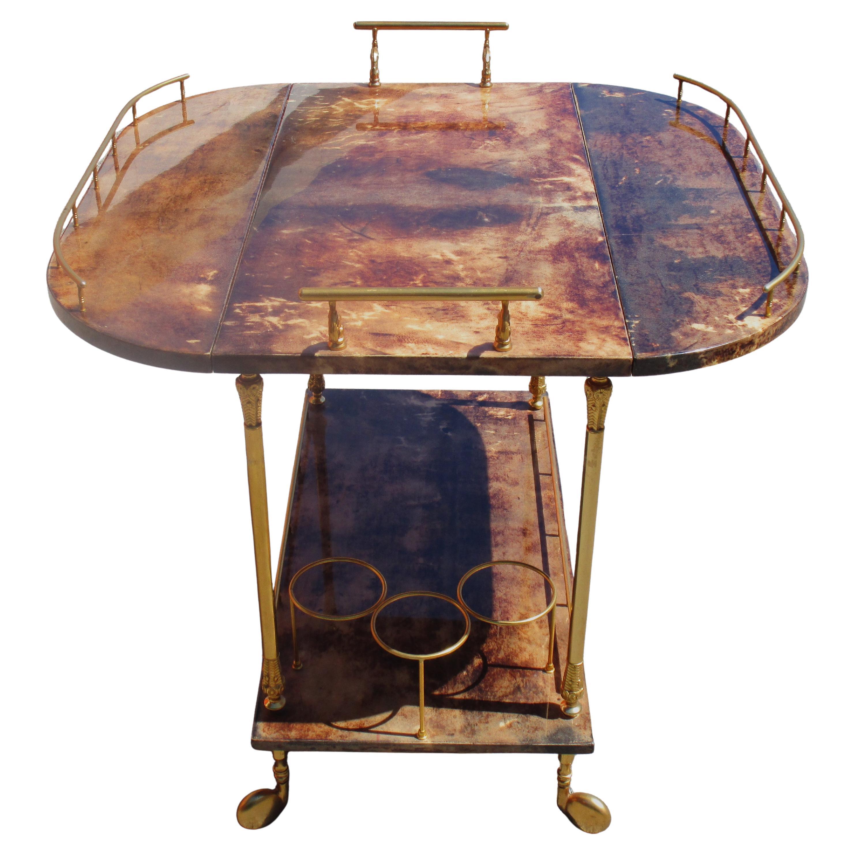Barwagen aus lackiertem Ziegenleder und Messing von Aldo Tura, Italien 1950er Jahre im Angebot 4