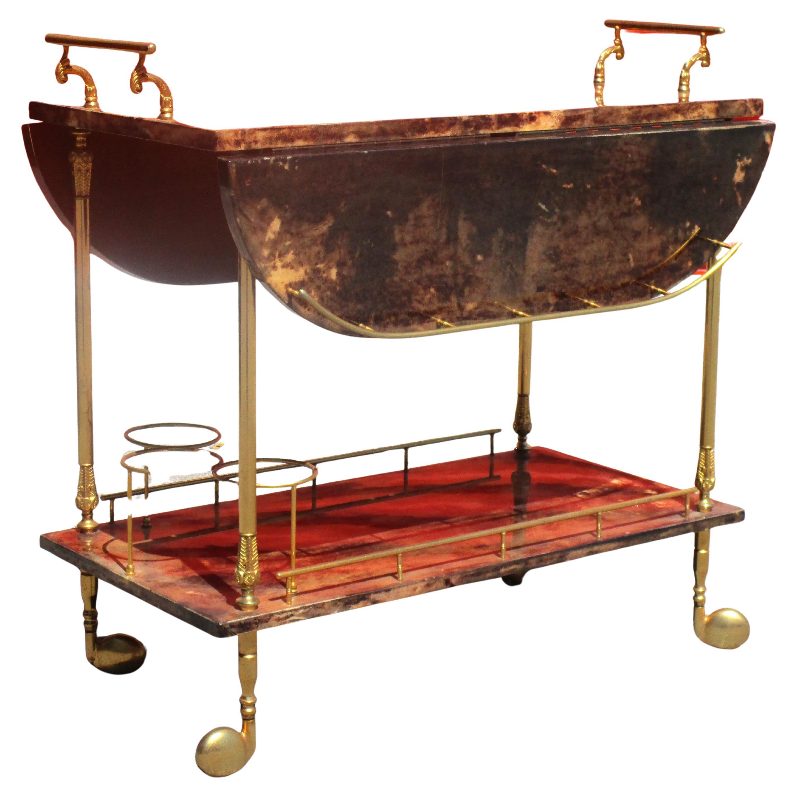 Barwagen aus lackiertem Ziegenleder und Messing von Aldo Tura, Italien 1950er Jahre im Angebot 5