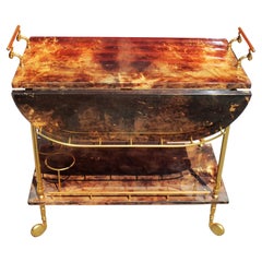 Carrello da bar in pelle di capra e ottone laccato di Aldo Tura, Italia, anni '50