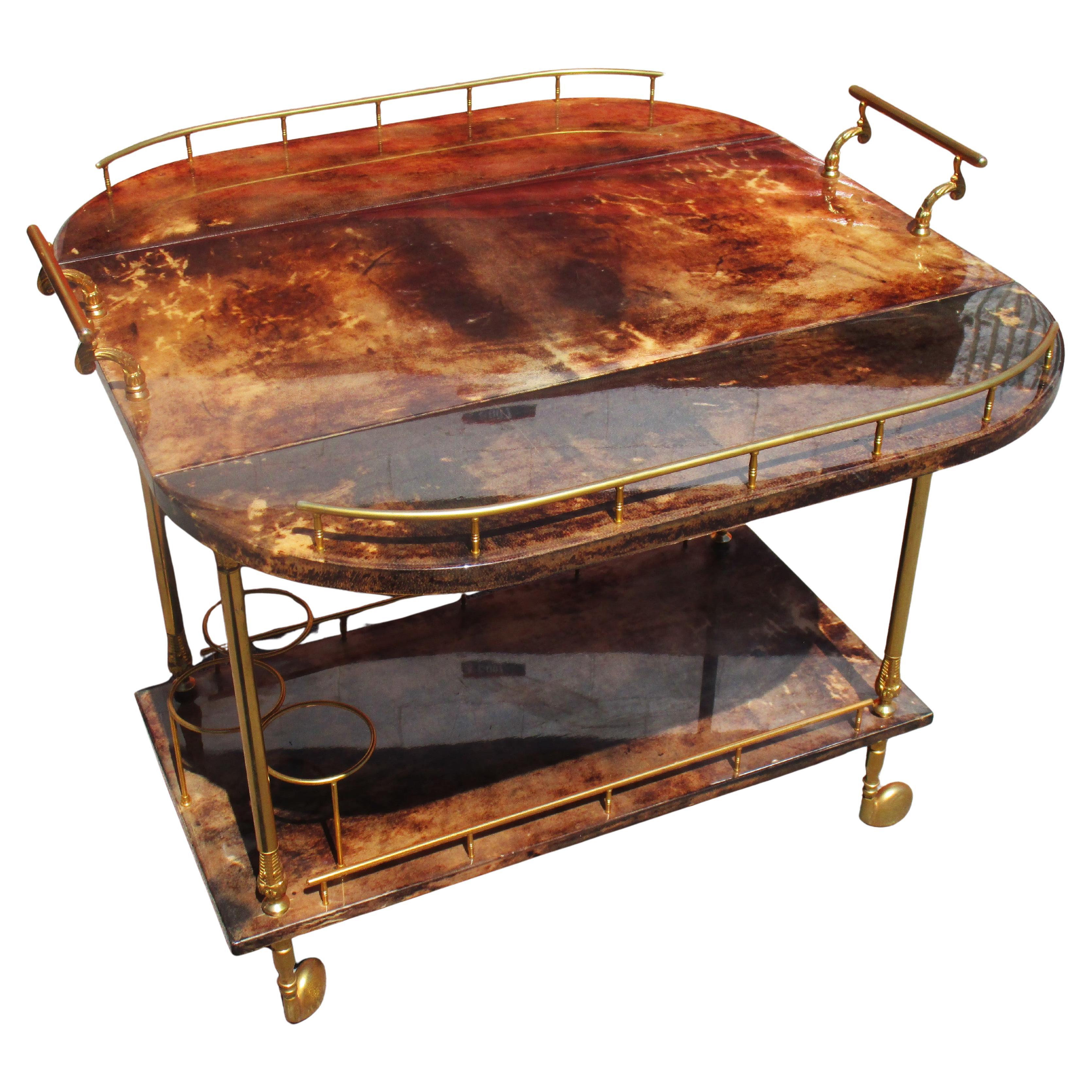 Barwagen aus lackiertem Ziegenleder und Messing von Aldo Tura, Italien 1950er Jahre im Angebot 3