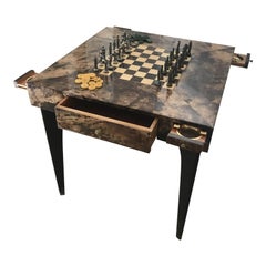 Aldo Tura, Lacquered Goatskin Game Table, Original Game Pieces Included