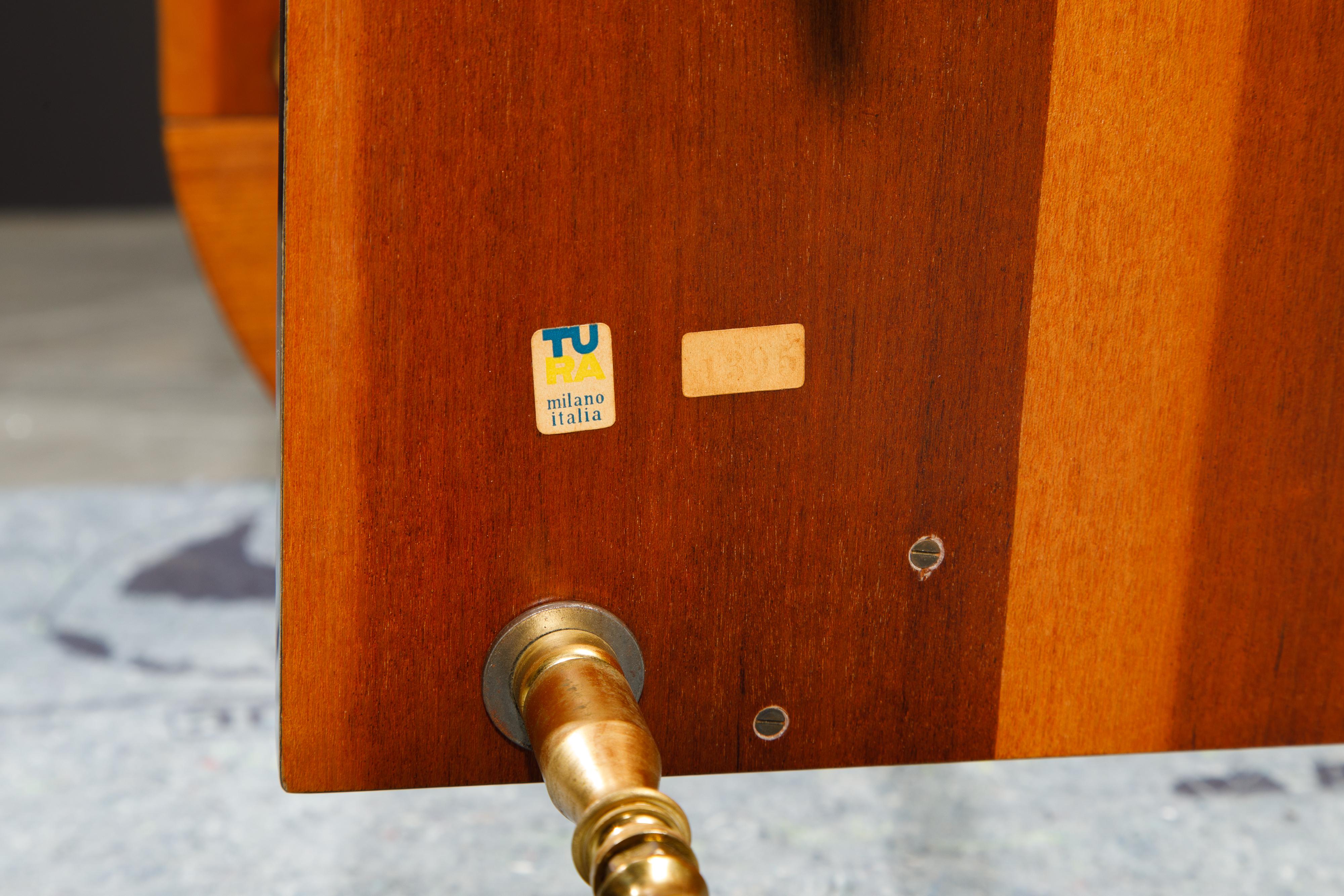 Aldo Tura Lacquered Goatskin Italian Double Drop-Leaf Bar Cart, 1950s, Signed 14