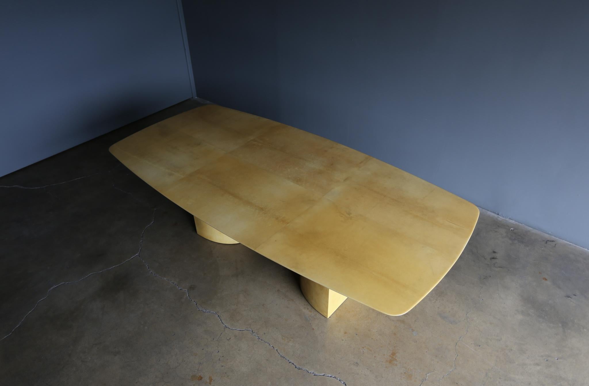 20th Century Aldo Tura Lacquered Goatskin Knife Edge Dining Table, circa 1975