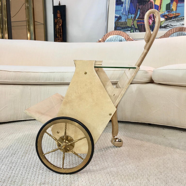 Aldo Tura Lacquered Goatskin Magazine Cart at 1stDibs