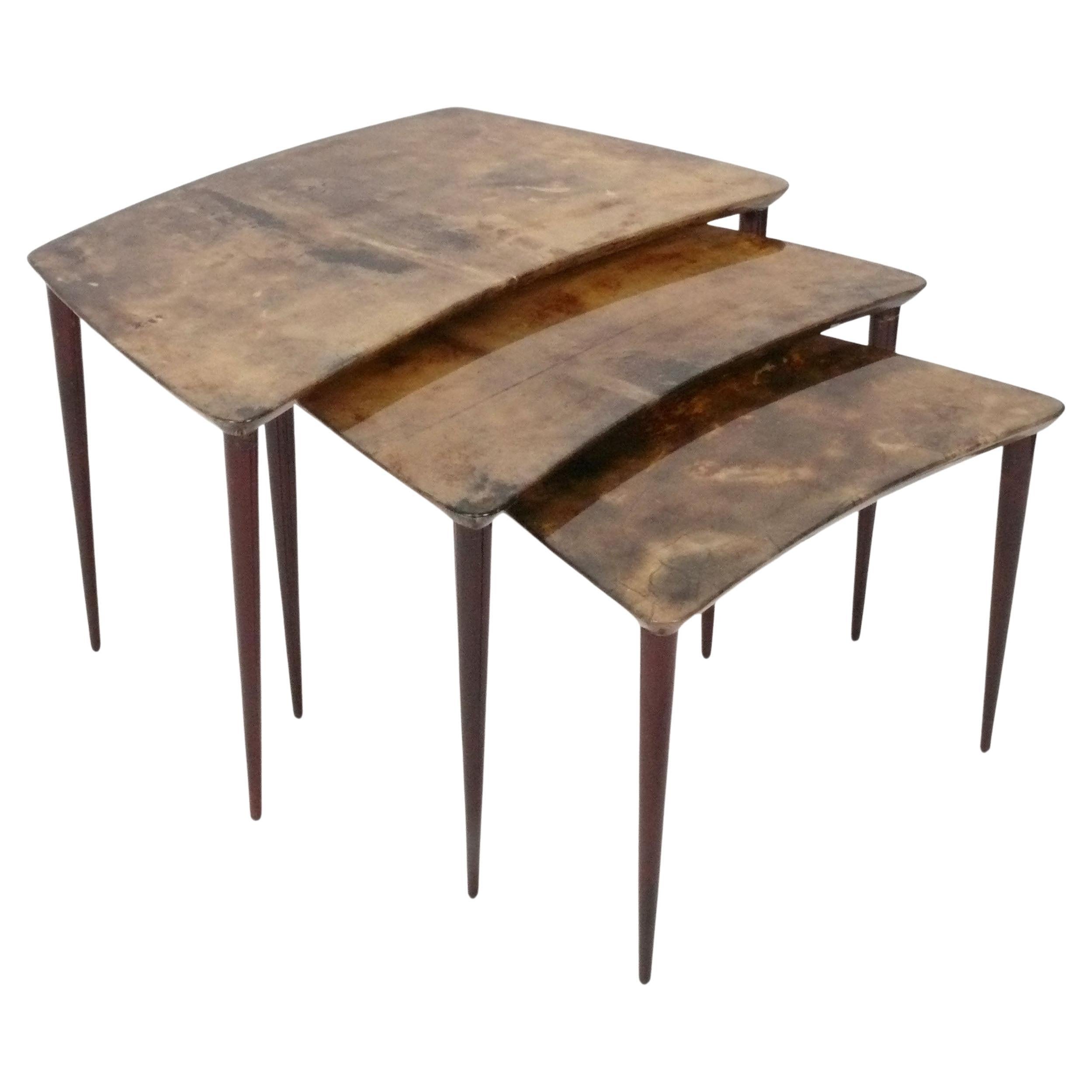 Aldo Tura Lacquered Goatskin Nesting Tables