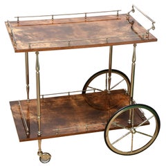 Aldo Tura Lacquered Goatskin & Nickel Silver Bar Cart Trolly Mid-Century Modern