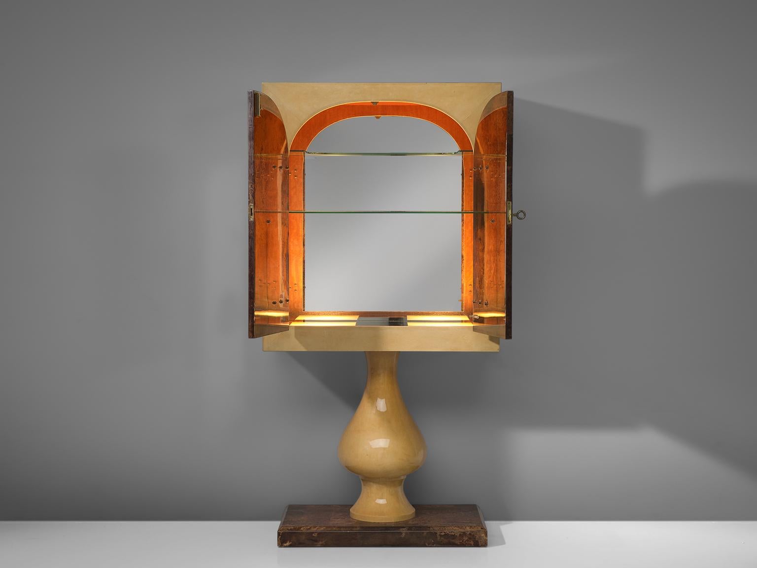 Mid-Century Modern Aldo Tura Lacquered Goatskin Pedestal Bar Cabinet