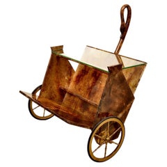 Aldo Tura Lacquered Goatskin Swan Bar Cart, Italy c 1950s