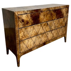 Aldo Tura Lacquered Goatskin w/brass Inlay 3 Drawer Dresser, Italy 1970