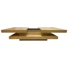 Aldo Tura Lacquered Parchment Cocktail Table with Mirrored Bar Storage Cabinet
