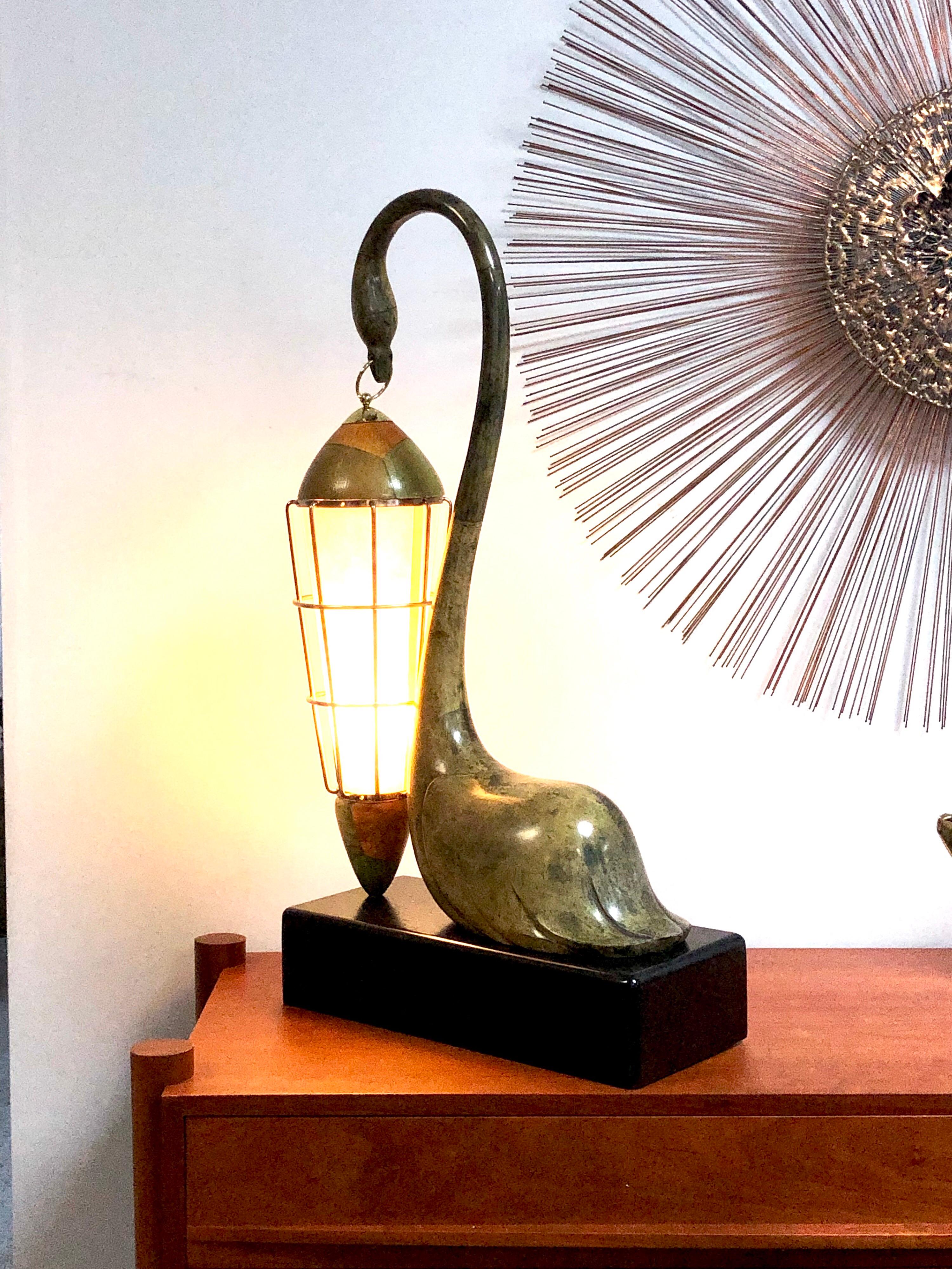 Aldo Tura Large Swan Goatskin Table Lamp, 1950s 4