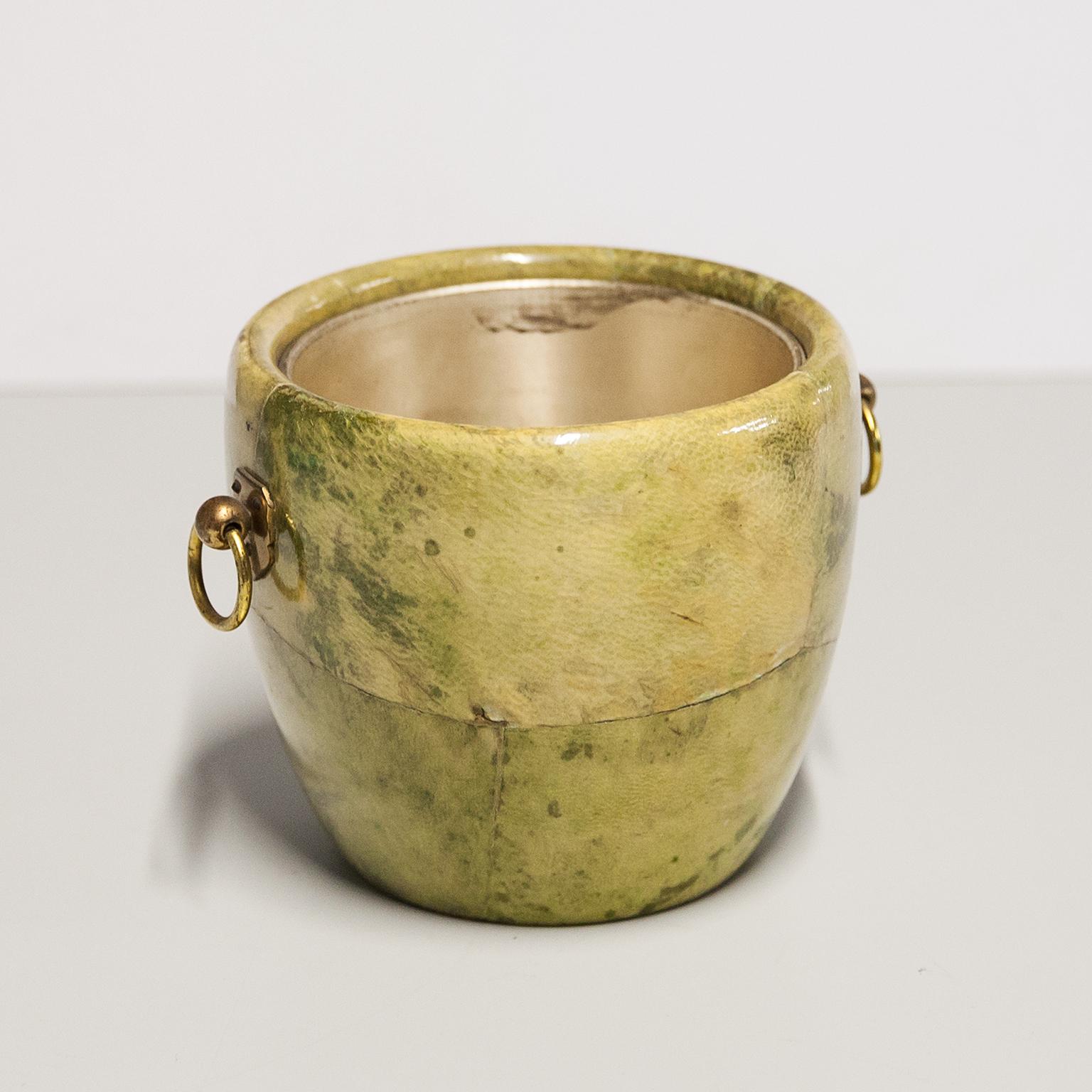 Mid-20th Century Aldo Tura Light Green Goatskin Shaker Ice Bucket For Sale