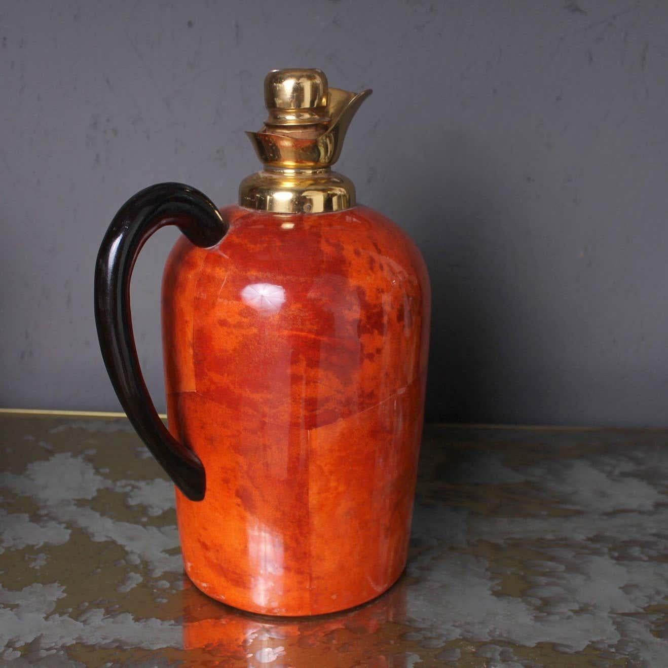 Aldo Tura Macabo Fancy Party Thermos Red Goatskin Carafe Italy 1950s In Good Condition In Chula Vista, CA