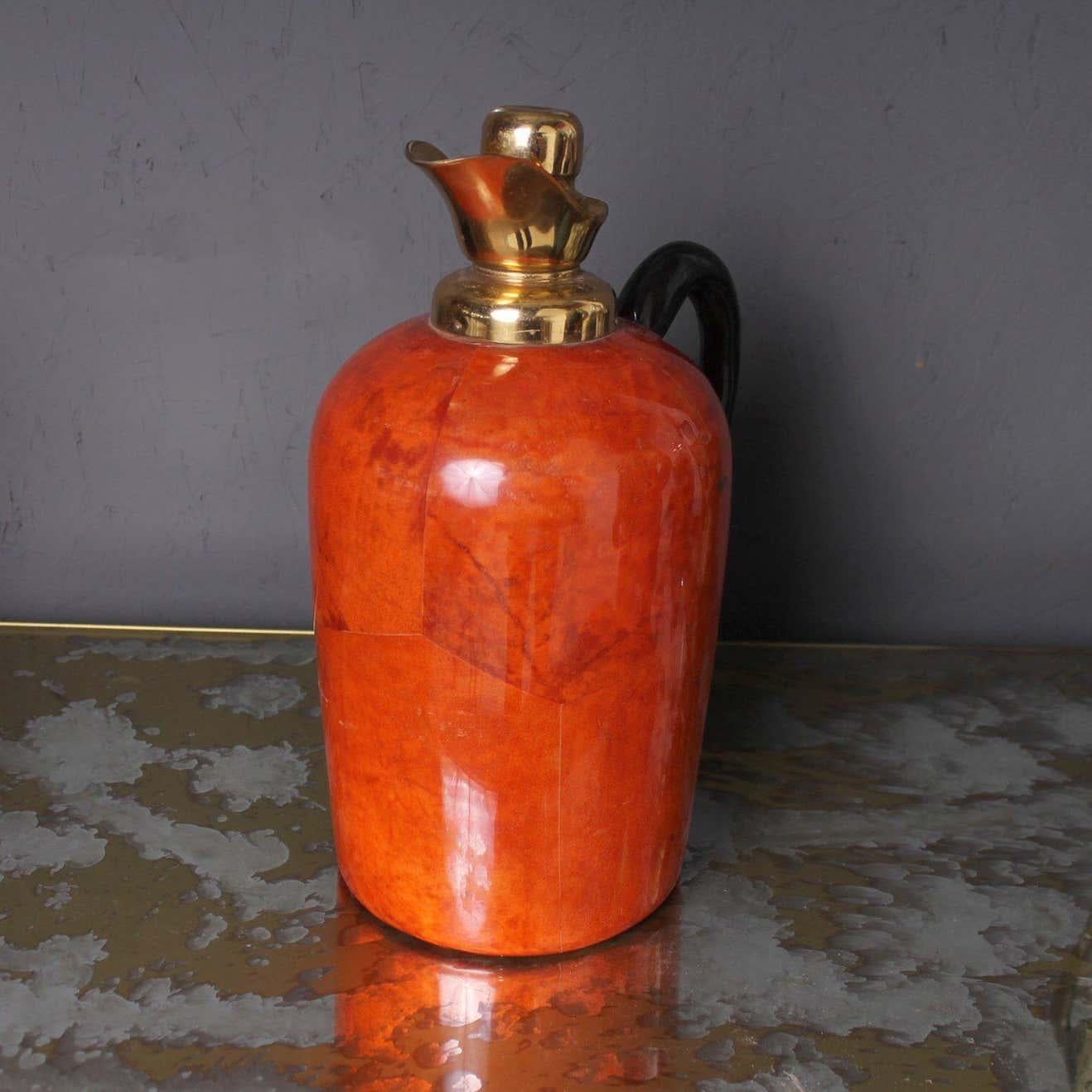 Aldo Tura Macabo Fancy Party Thermos Red Goatskin Carafe Italy 1950s 1