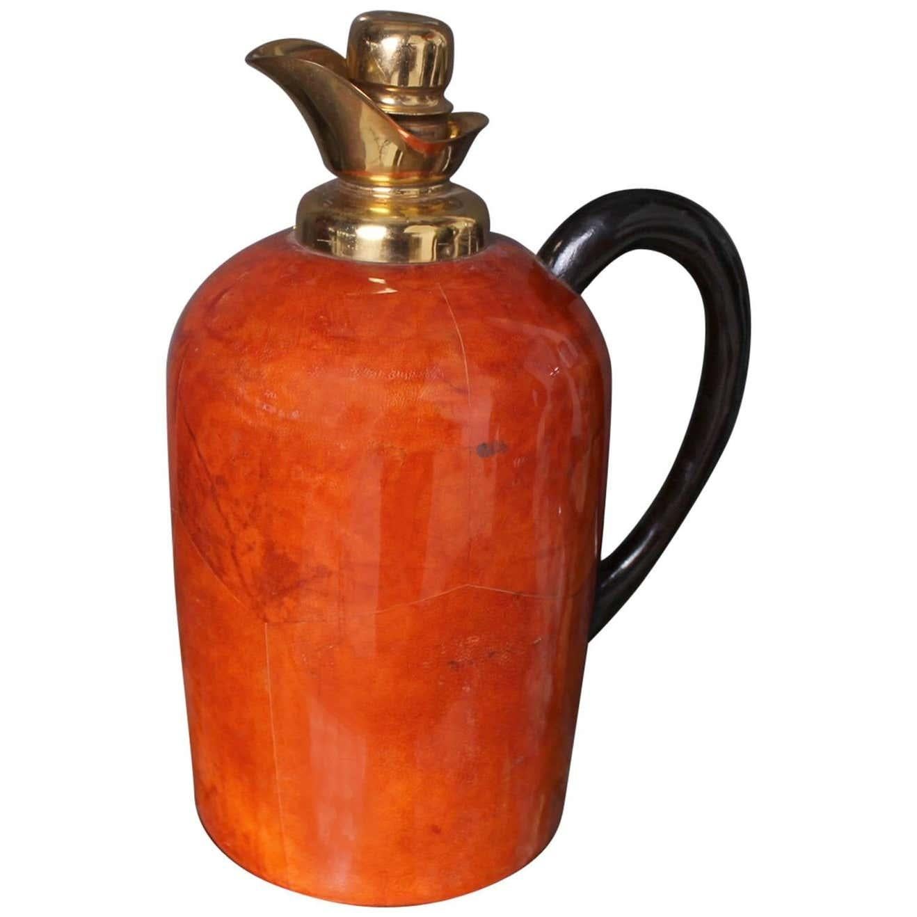Aldo Tura Macabo Fancy Party Thermos Red Goatskin Carafe Italy 1950s 2