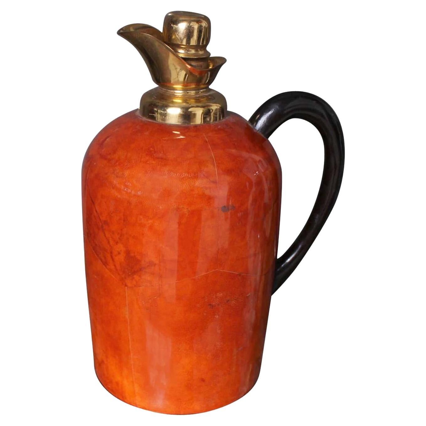 Aldo Tura Macabo Fancy Party Thermos Red Goatskin Carafe Italy 1950s