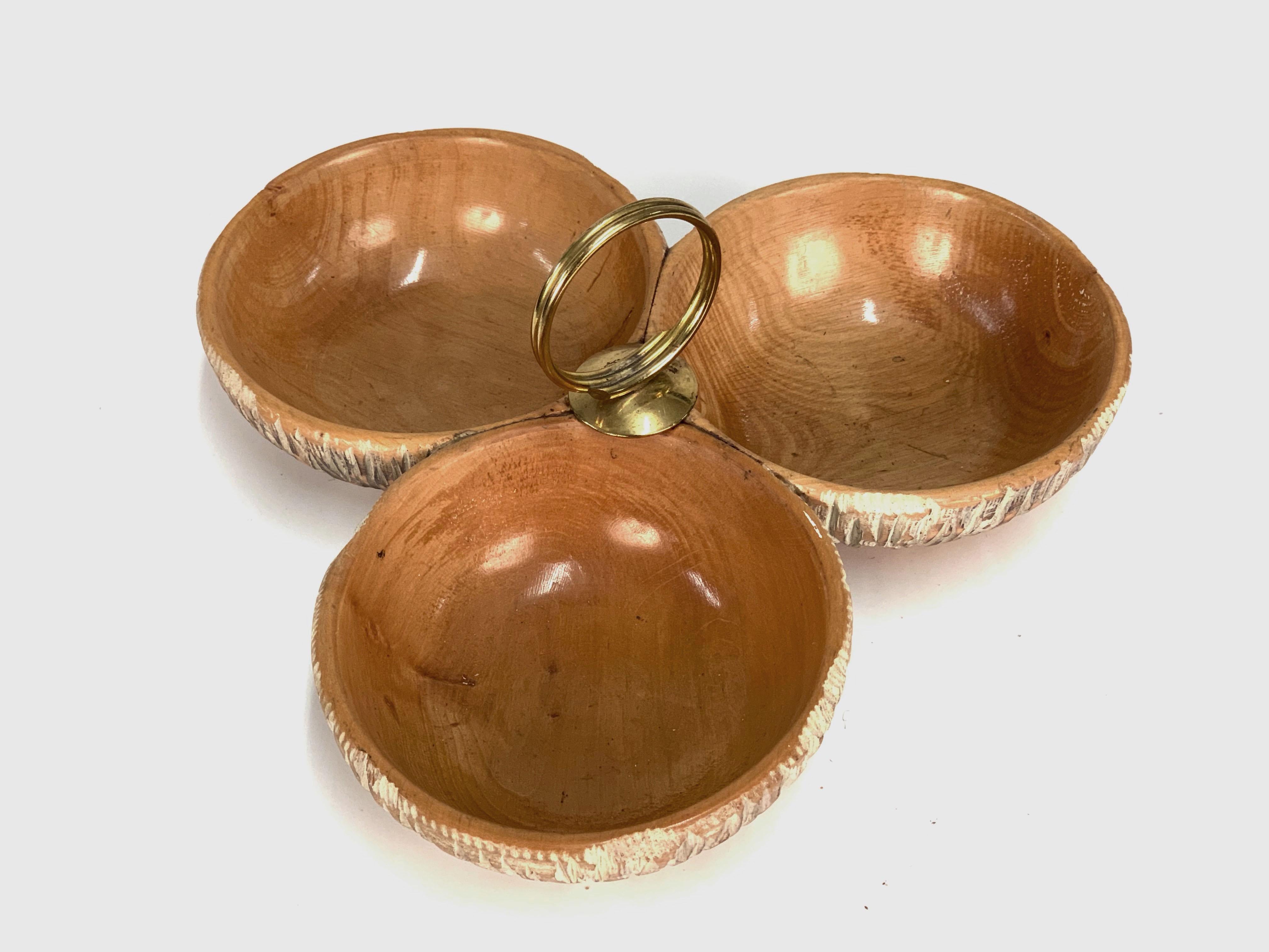 Aldo Tura Macabo Centerpiece in Hand Carved Cerused Wood Brass, Bowl Italy 1950s 5