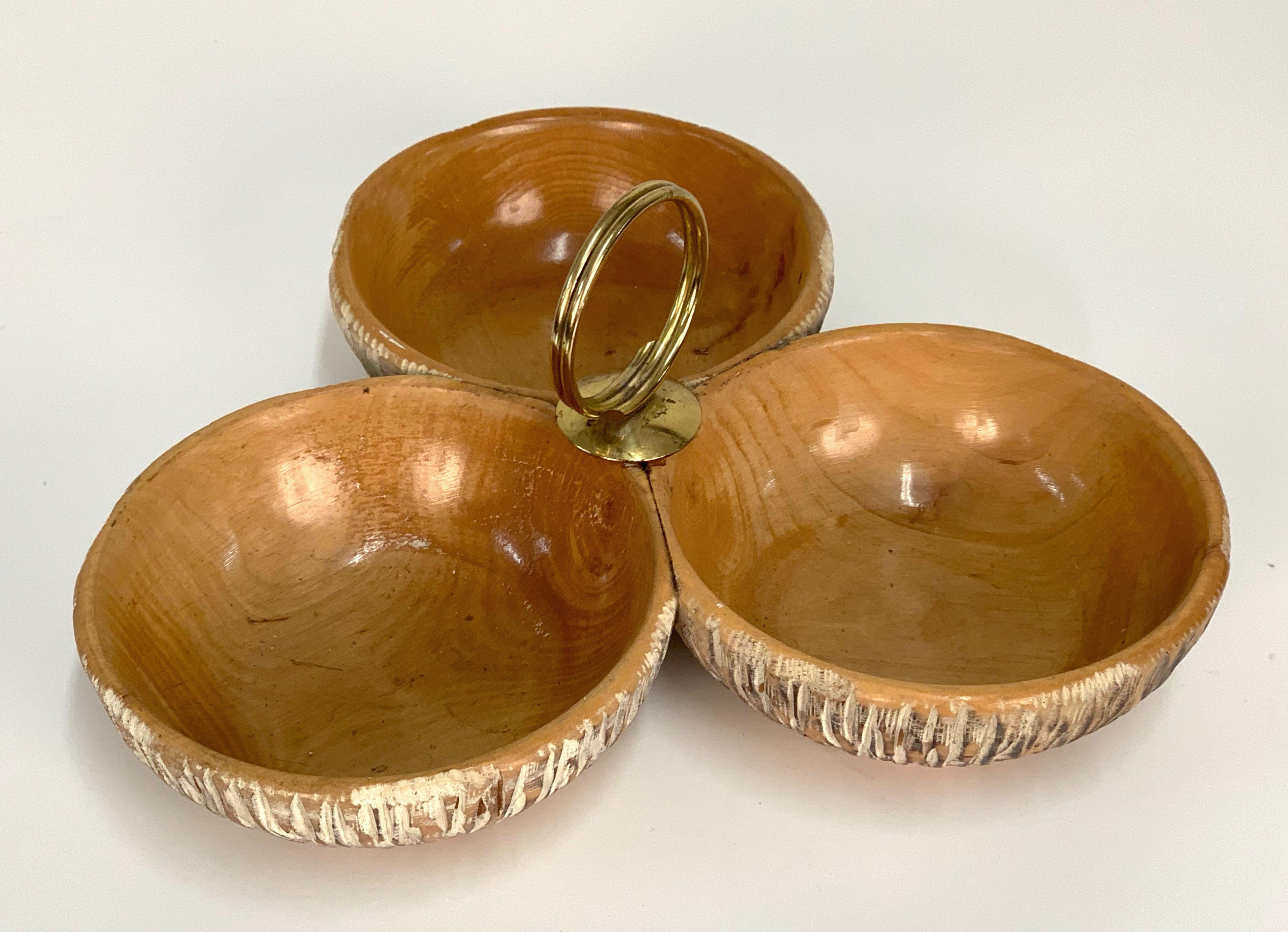 20th Century Aldo Tura Macabo Centerpiece in Hand Carved Cerused Wood Brass, Bowl Italy 1950s