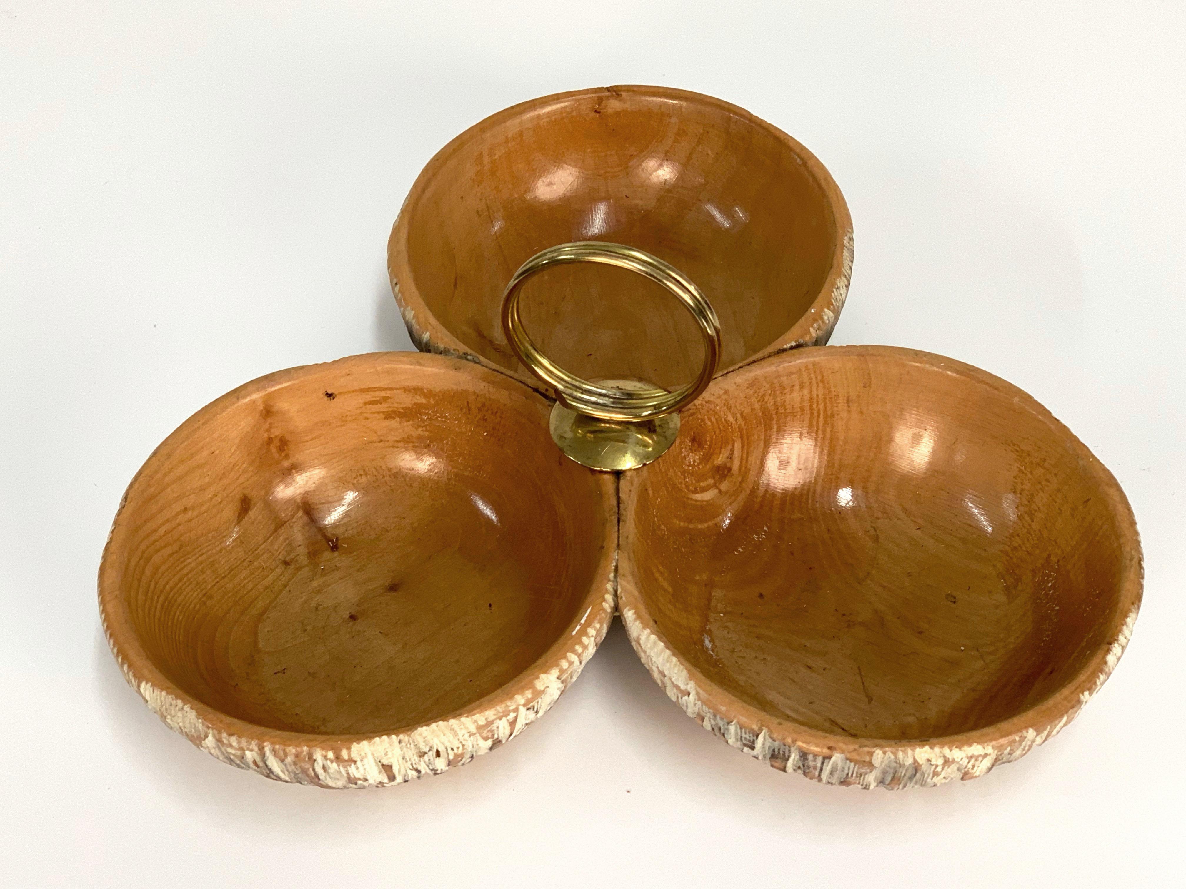 Aldo Tura Macabo Centerpiece in Hand Carved Cerused Wood Brass, Bowl Italy 1950s 2