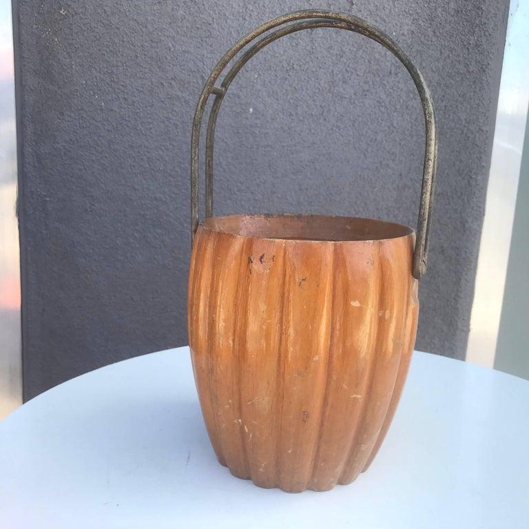 Mid-Century Modern Aldo Tura Macabo Cusano Wood Basket with Brass Carry Handle 1950s Milano Italy For Sale