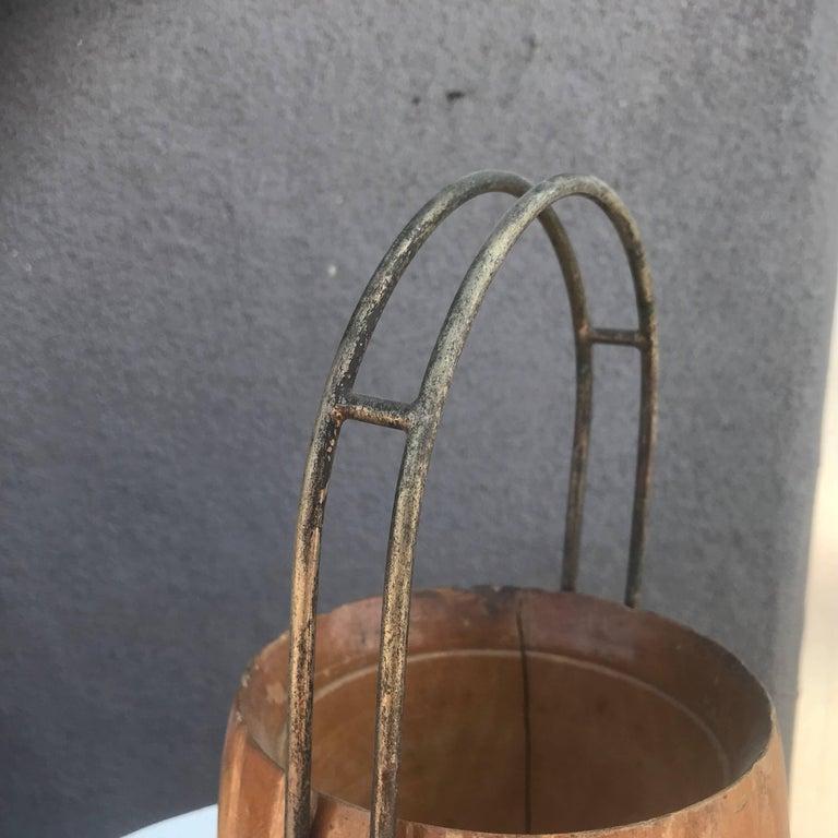 Aldo Tura Macabo Cusano Wood Basket with Brass Carry Handle 1950s Milano Italy In Fair Condition In Chula Vista, CA