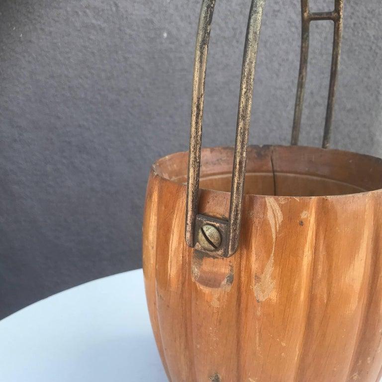 Mid-20th Century Aldo Tura Macabo Cusano Wood Basket with Brass Carry Handle 1950s Milano Italy