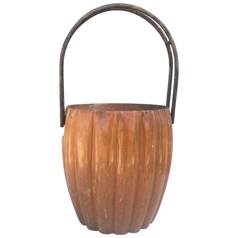 Aldo Tura Macabo Cusano Wood Basket with Brass Carry Handle 1950s Milano Italy 2