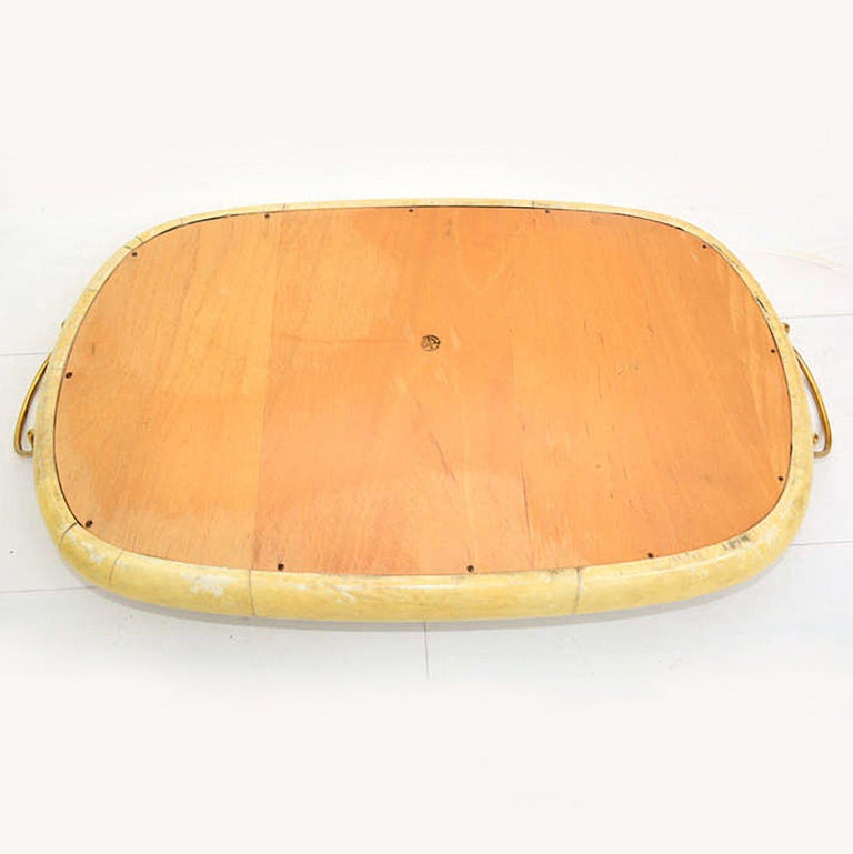 Mid-Century Modern Aldo Tura Macabo Exquisite Serving Tray Mirrored Goatskin and Brass Italy 1940s For Sale