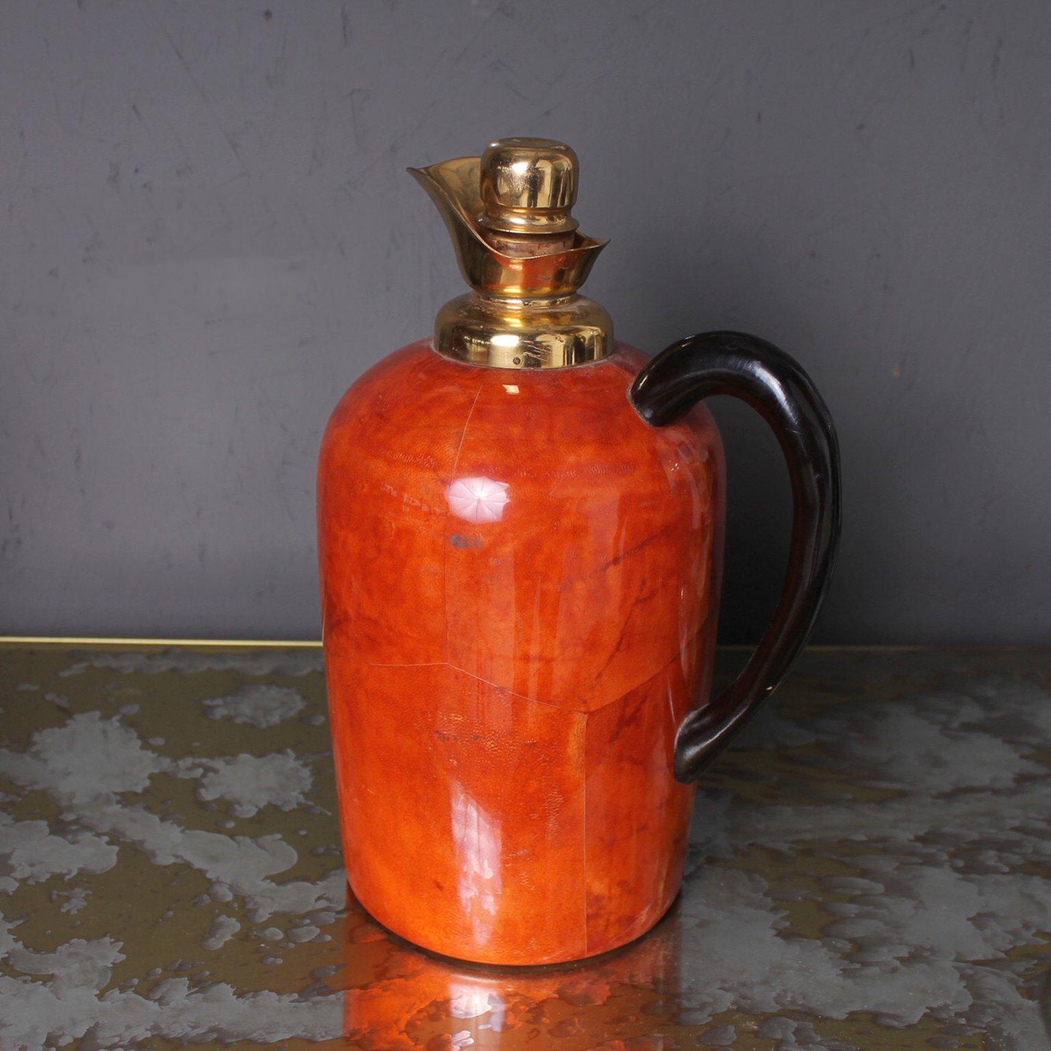 Mid-Century Modern  Aldo Tura Macabo Big Fancy Thermos Pitcher Carafe in RED ITALY 1950s