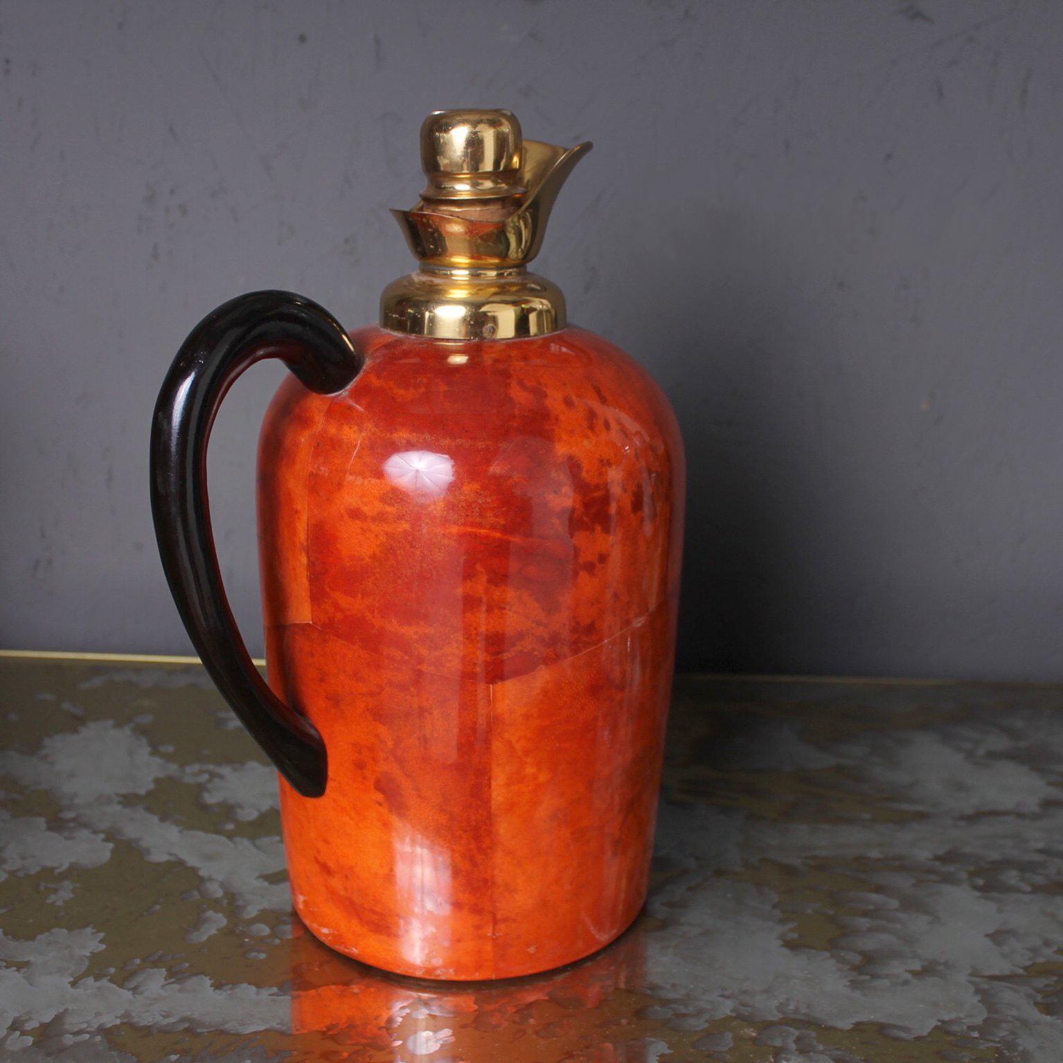  Aldo Tura Macabo Big Fancy Thermos Pitcher Carafe in RED ITALY 1950s In Good Condition In Chula Vista, CA