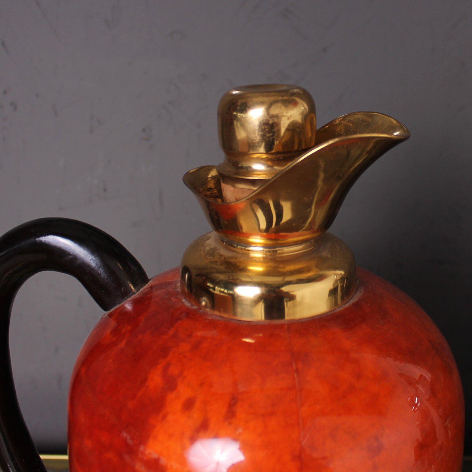 Mid-20th Century  Aldo Tura Macabo Big Fancy Thermos Pitcher Carafe in RED ITALY 1950s