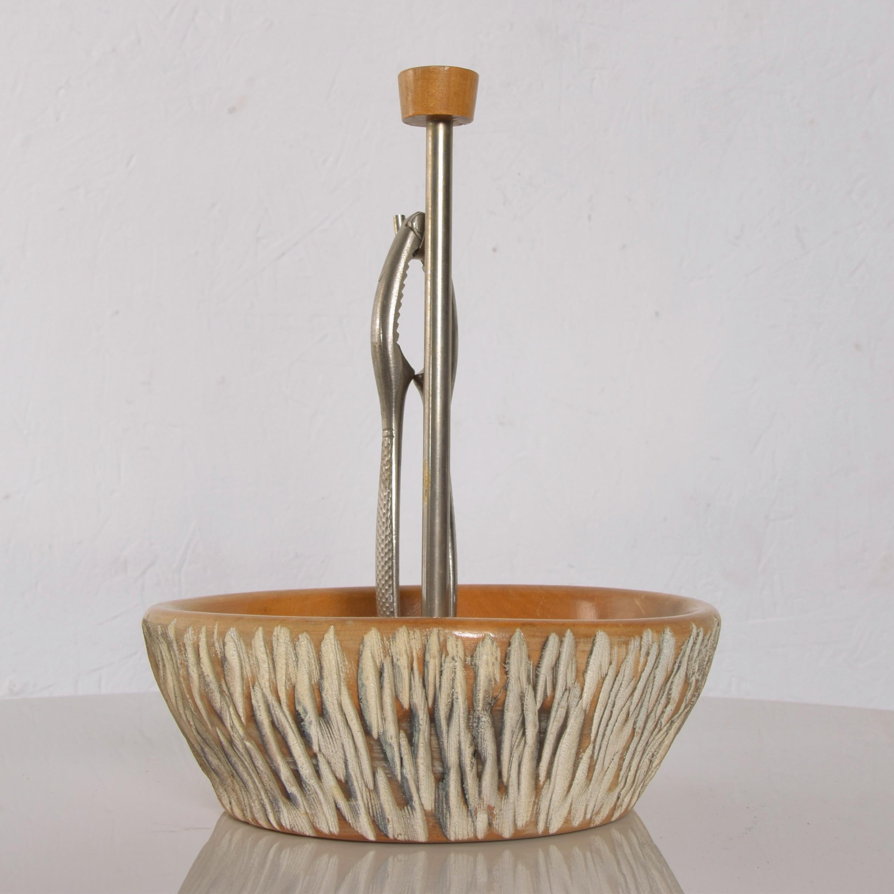Italian Aldo Tura Macabo Sculptural Wood Nutcracker Dish with Stainless Tool 1960s Italy