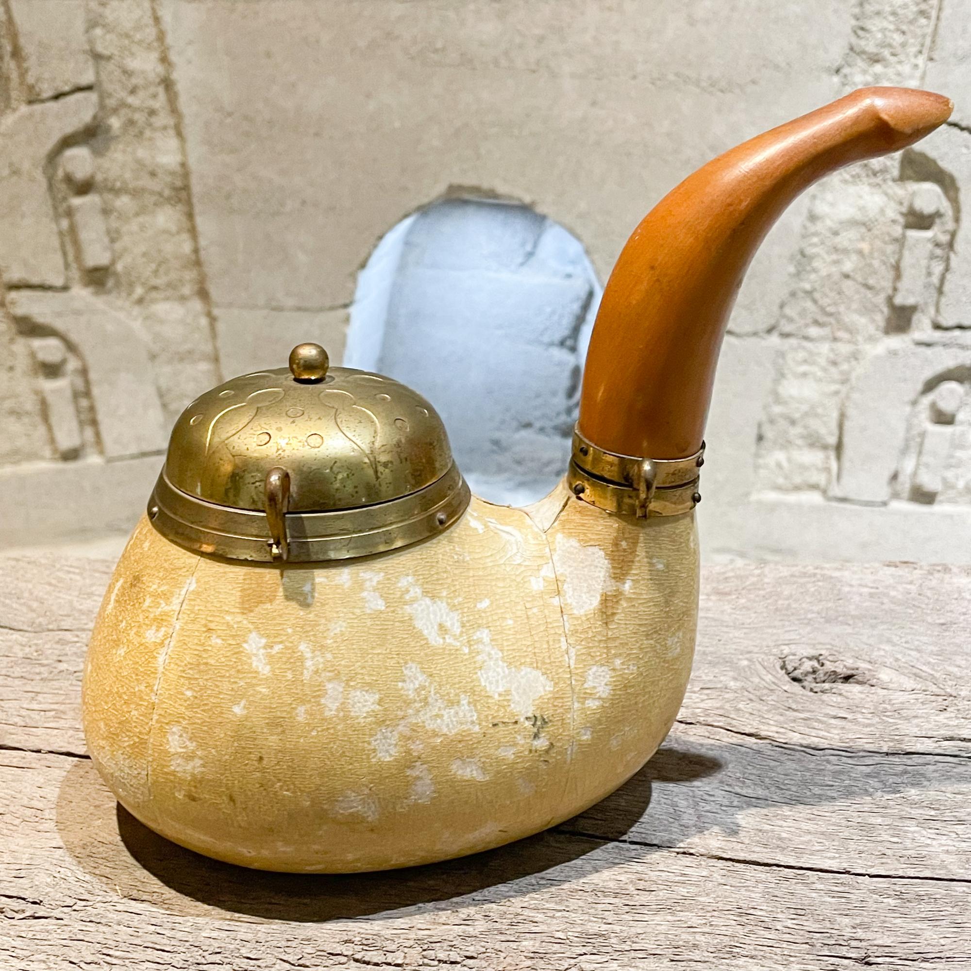  1940s Aldo Tura Macabo Tobacco Pipe Container Lacquered Goatskin Brass Italy For Sale 2